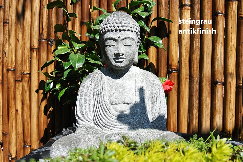 Jap-Buddha-steingrau Japanischer Buddha aus Lavastein - 40cm