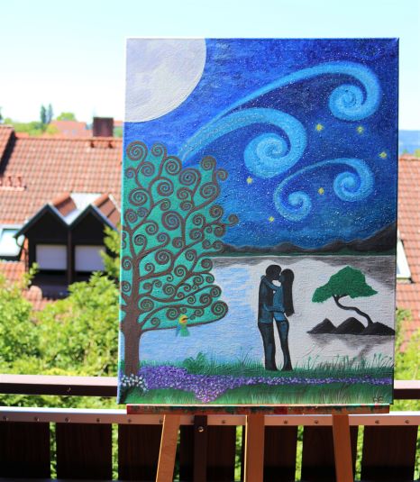Loving couple painting - print on stretched canvas