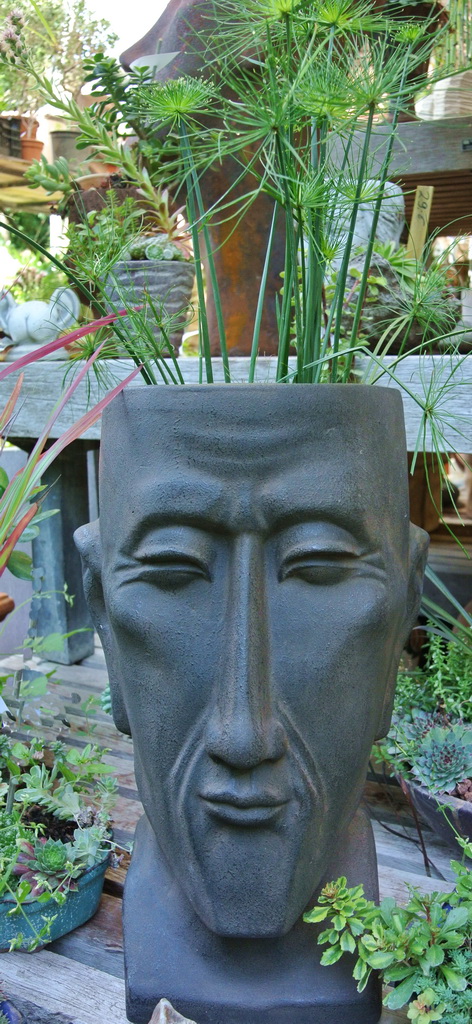 Pflanzkopf-grau Bepflanzbarer Kopf mit Bart - 42 cm