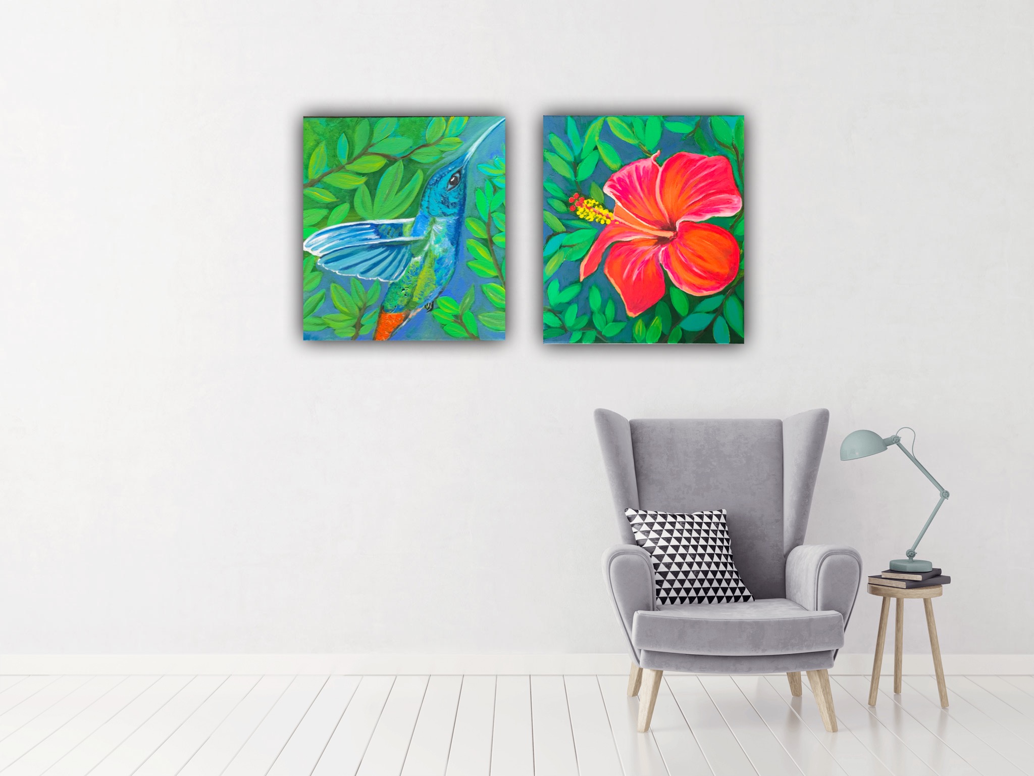 29ACD227-78DF-4CB7-A397-86C8EF0E4B75 Exotic Hibiskus Kolibri painting - original and print