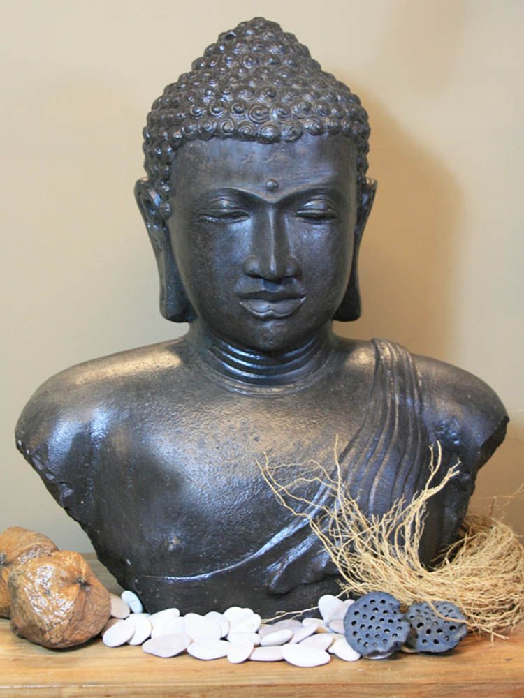Buddha-B-ste-55cm Buddha Büste - 55 cm, schwarzer Stein