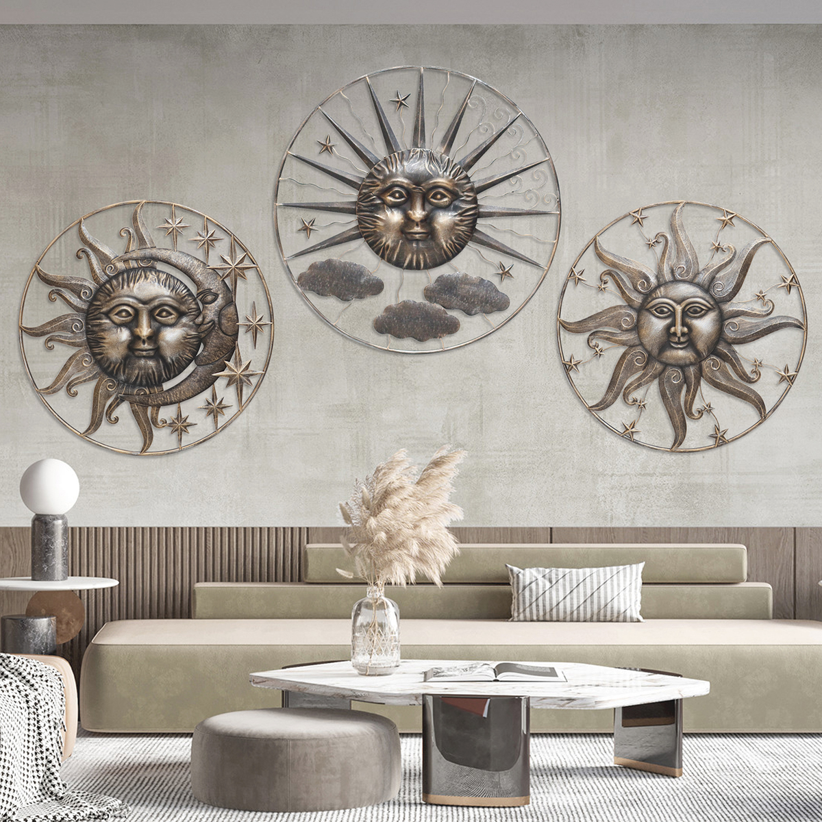 Sonne-mit-Wolken-Scheibe-aus-Metall-2 Deko-Sonne mit Mond 75cm