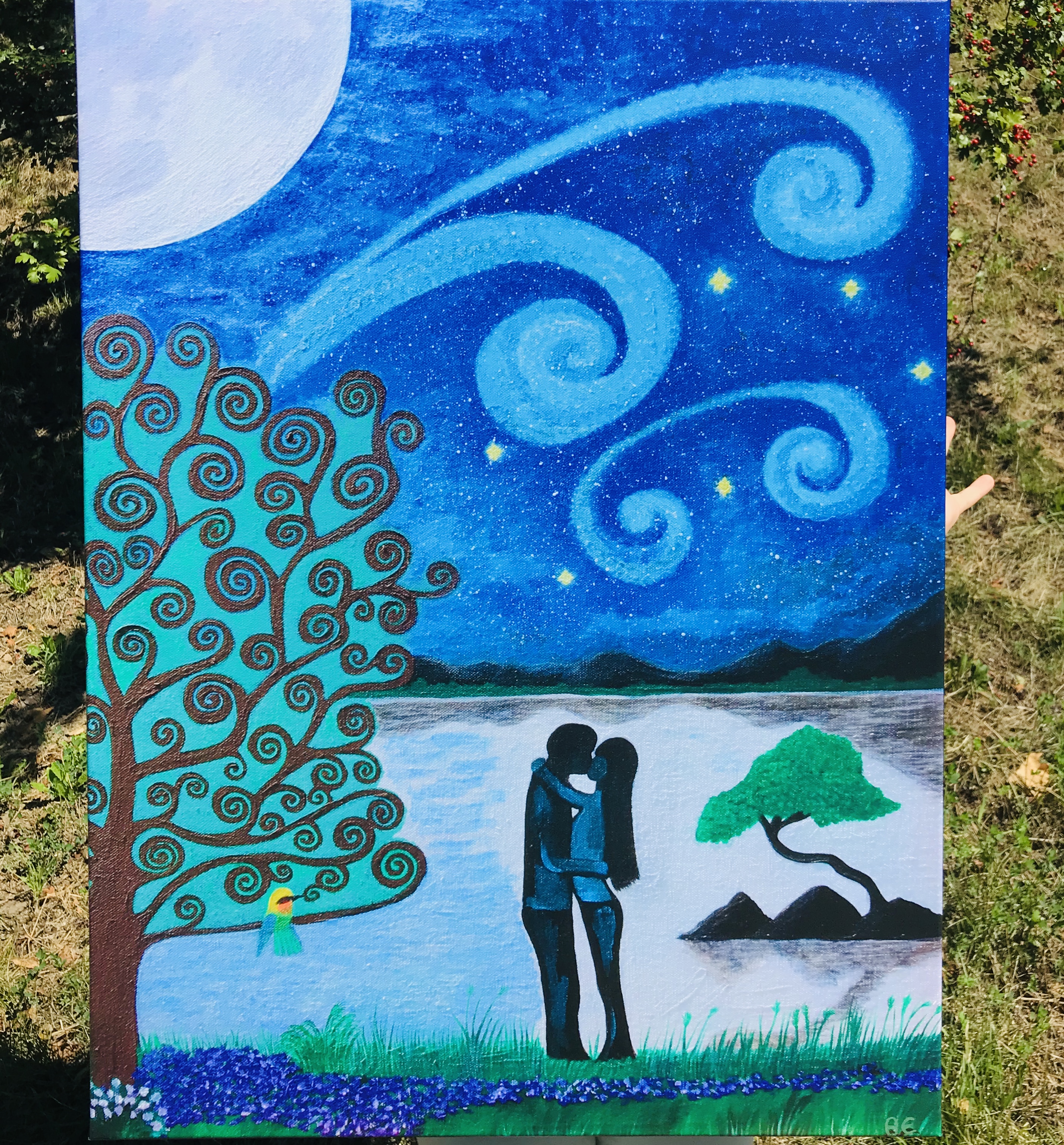 Loving couple painting - print on stretched canvas