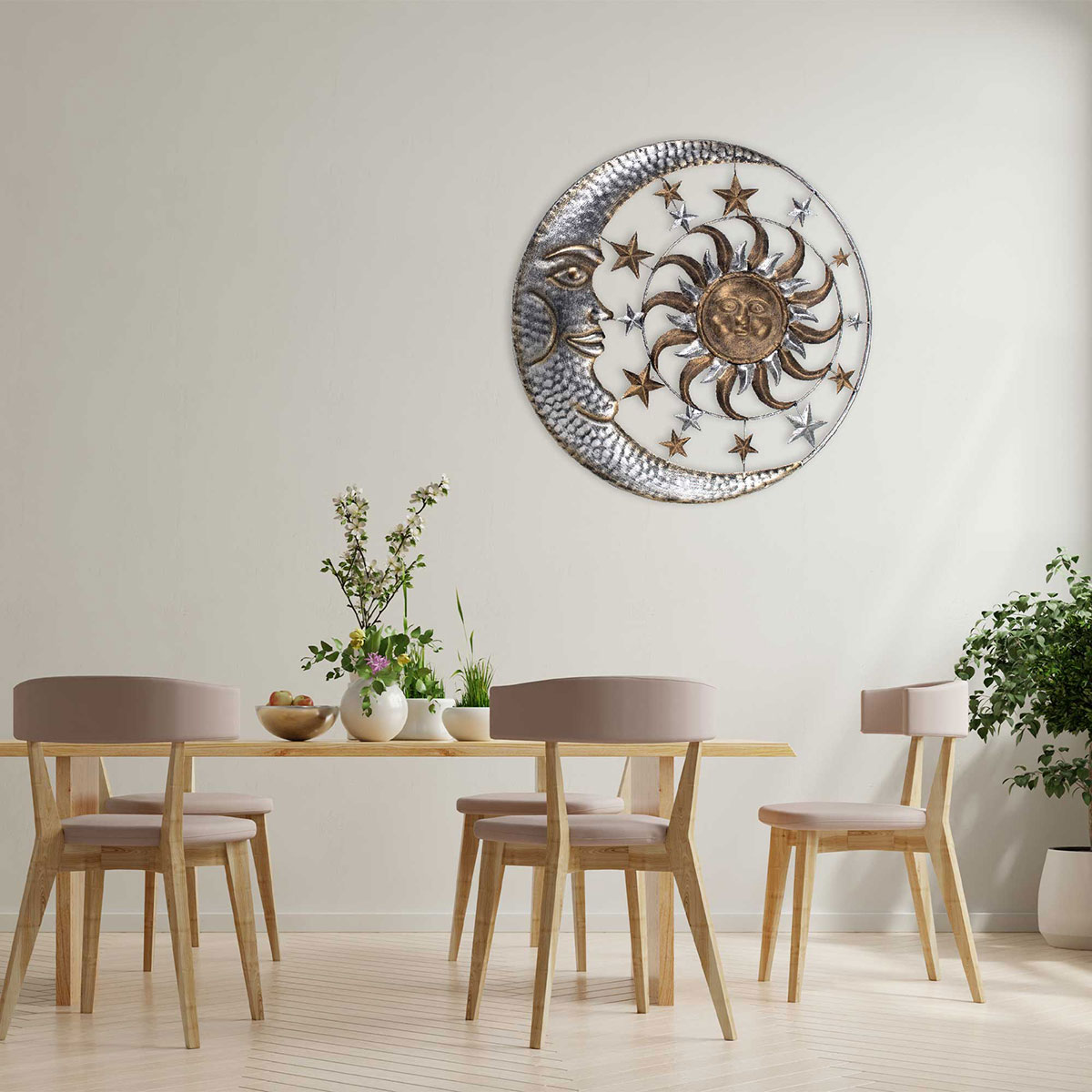 Sonne-Mond-Metallscheibe-2 Deko-Sonne mit Mond 70cm