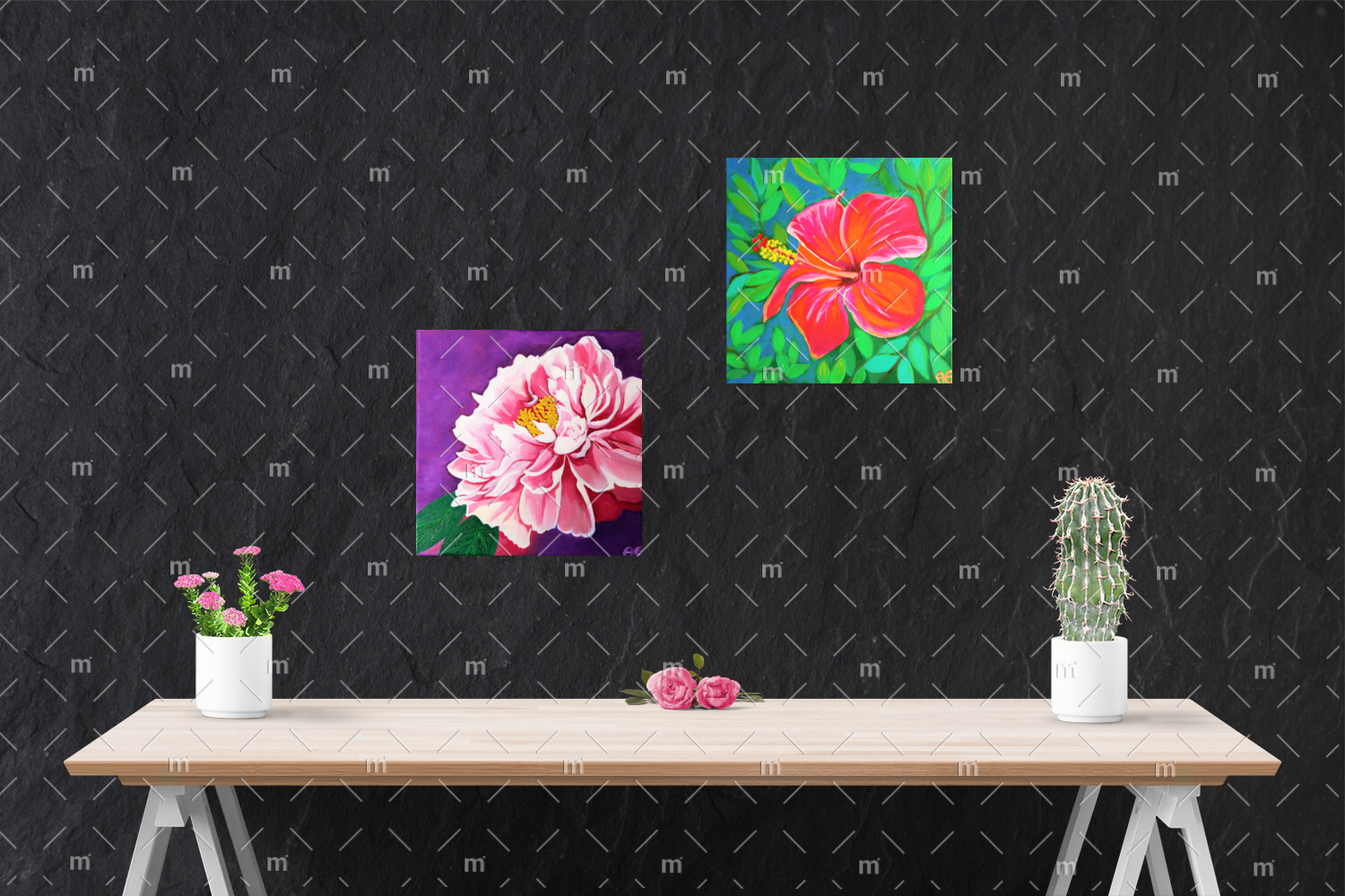 Mock-up-pfingstrose Exotic Hibiskus Kolibri painting - original and print