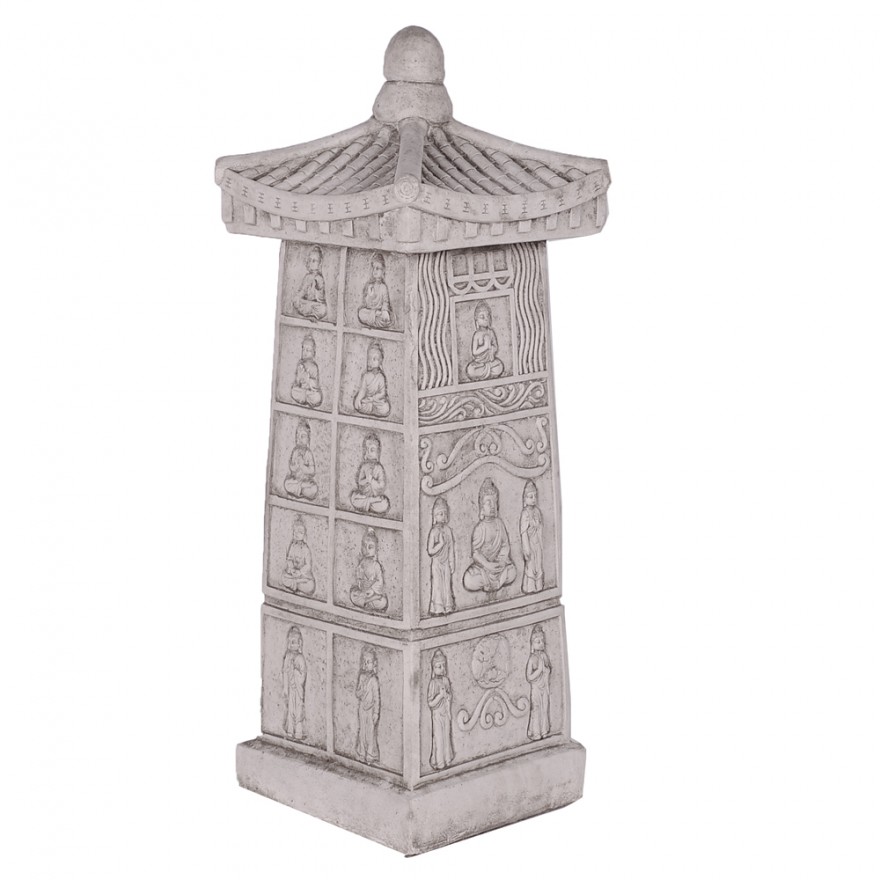 Eckige-verzierte-Pagode Steinpagode mit Dach - 70cm