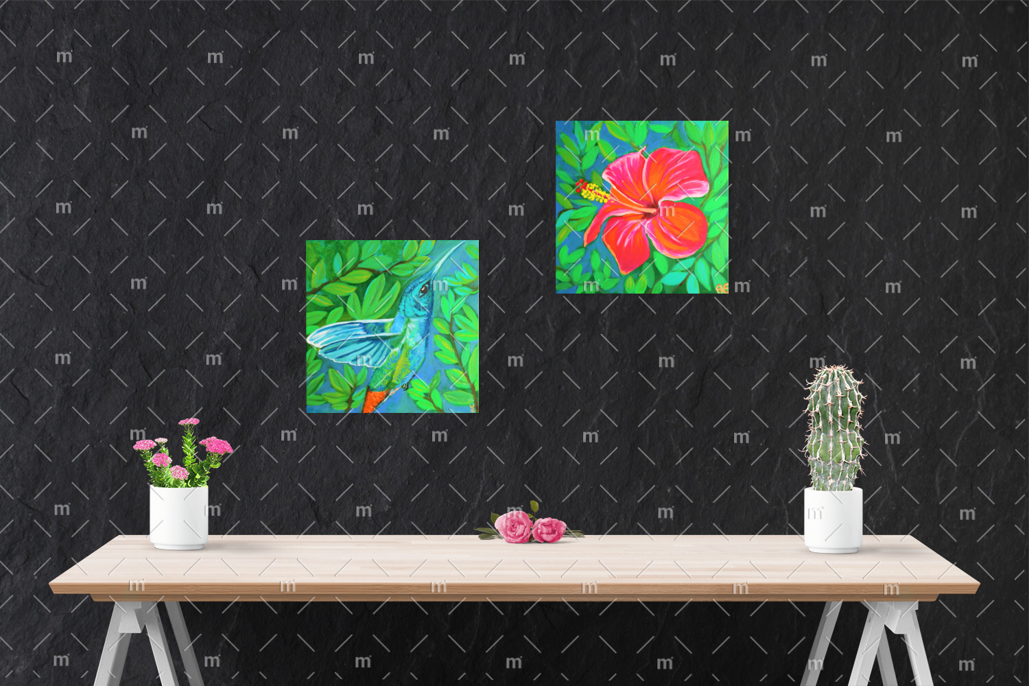 Kolibri-Hibiskus-mock-up Exotic Hibiskus Kolibri painting - original and print