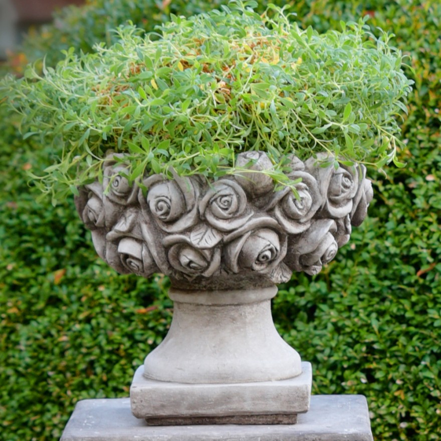 Rosen-Vase-aus-Stein-H29-33D-19x19-17kg Rosen Stein-Pflanzgefäß